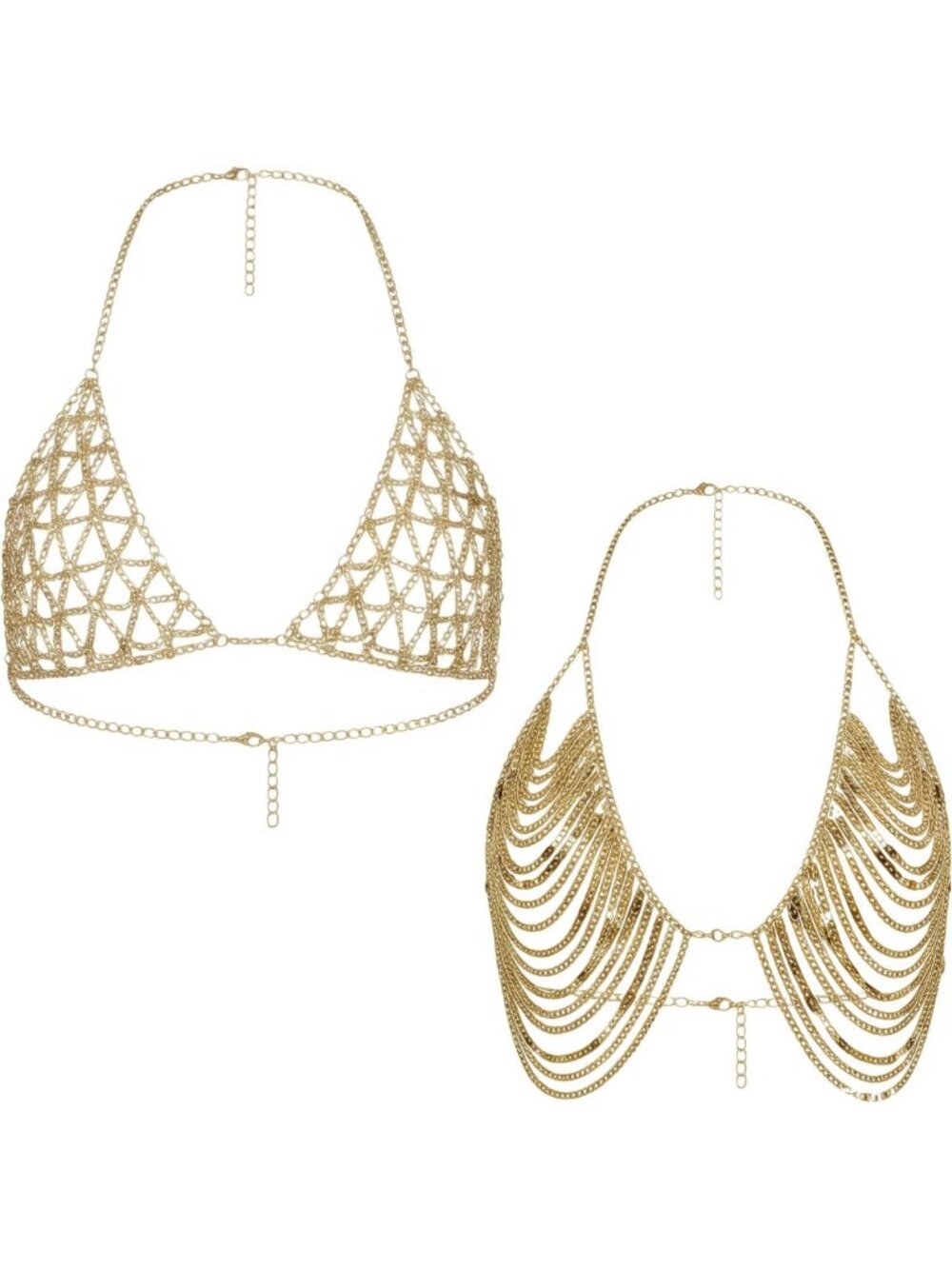 Multi-Layer Gold Body Chain Jewelry Set, Sequin Bra Top for Festival & Party